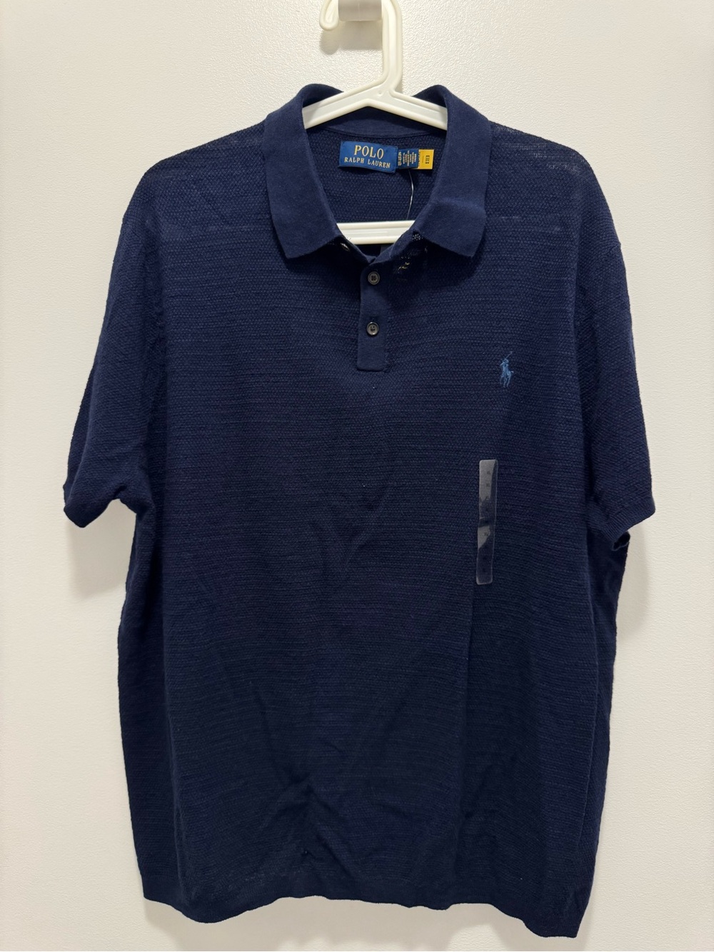 Polo Ralph Lauren Men’s Textured Cotton-Linen Knit Polo Sweater Navy